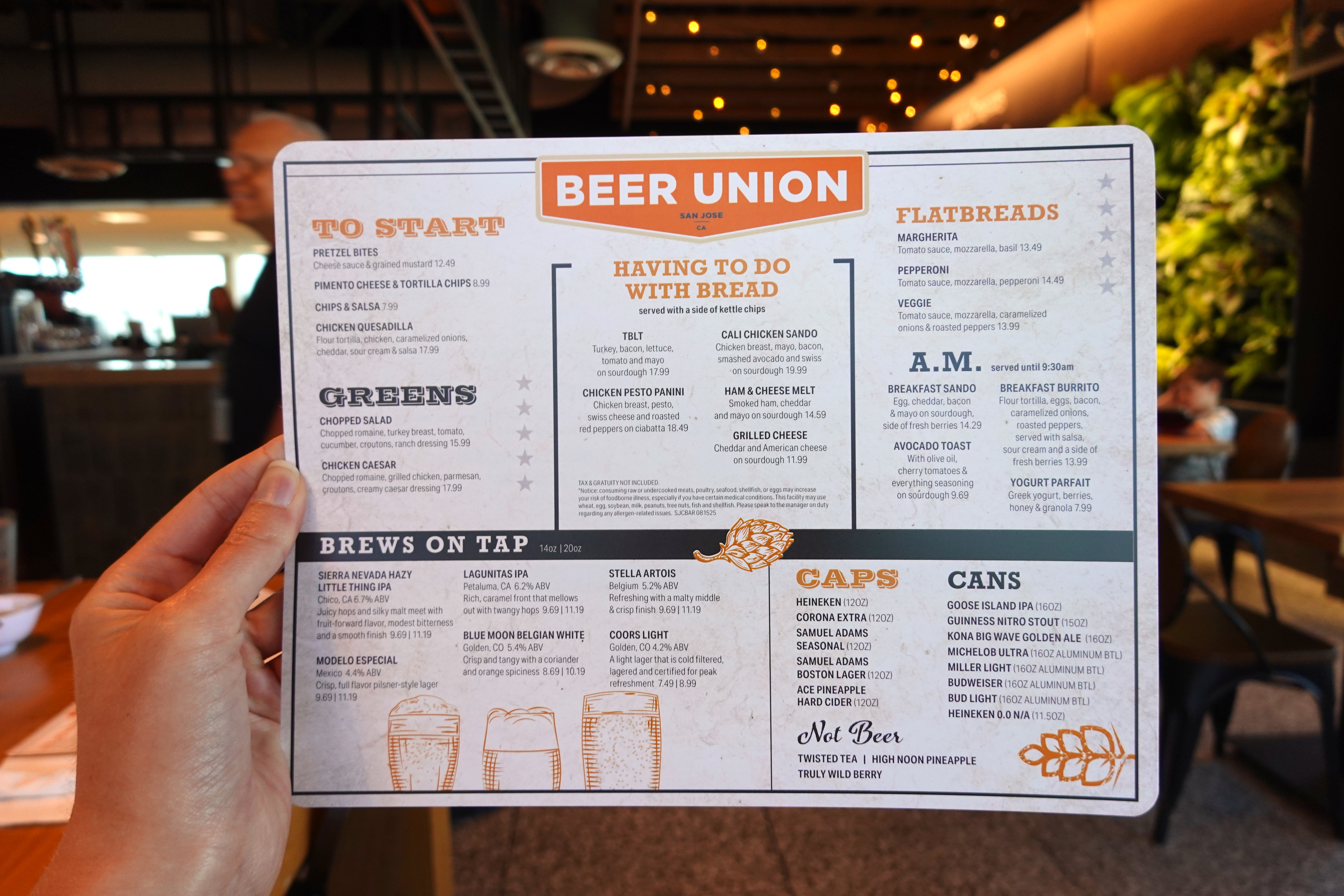 Beer Union in Terminal A Menu