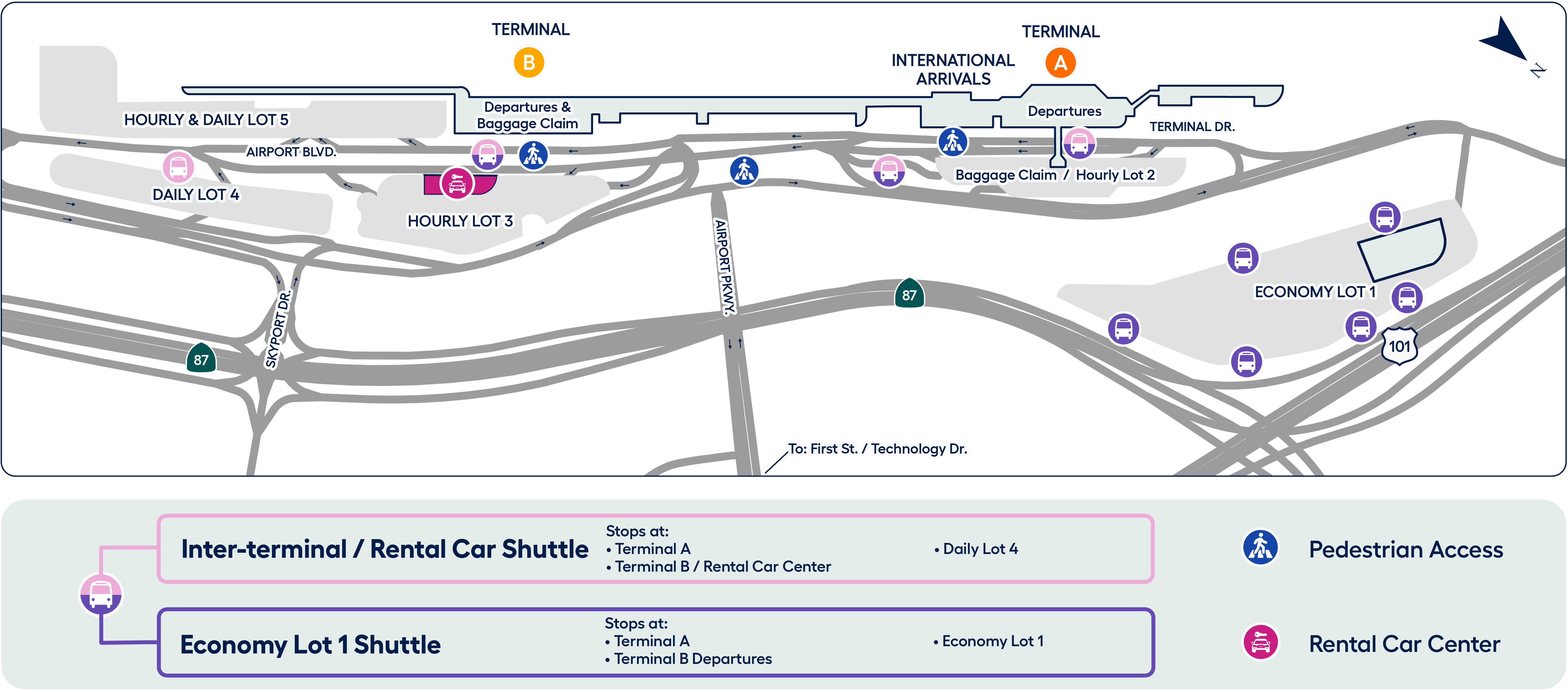 Map of Shuttle Bus Routes at SJC