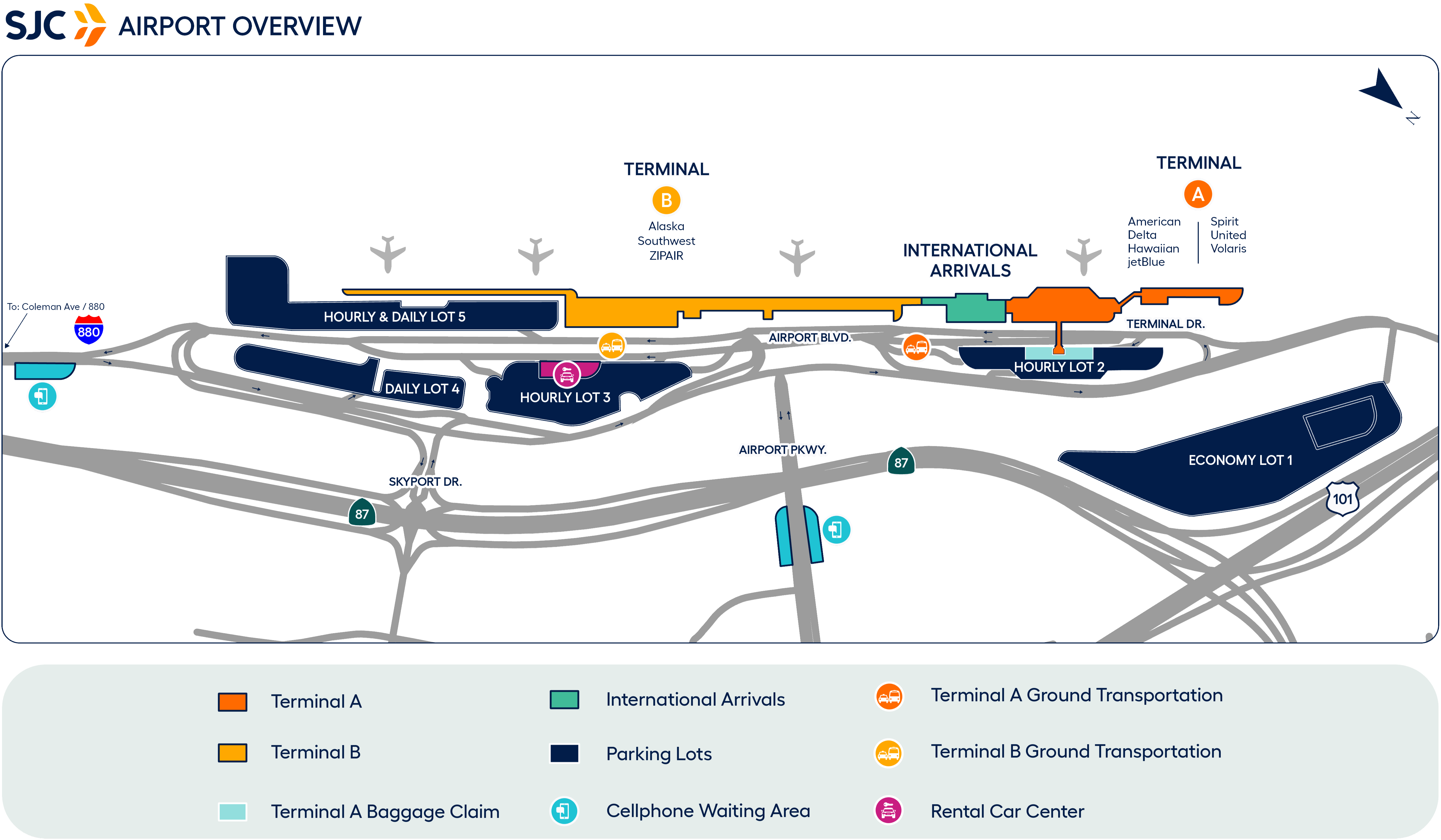SJC Airport Map Overview