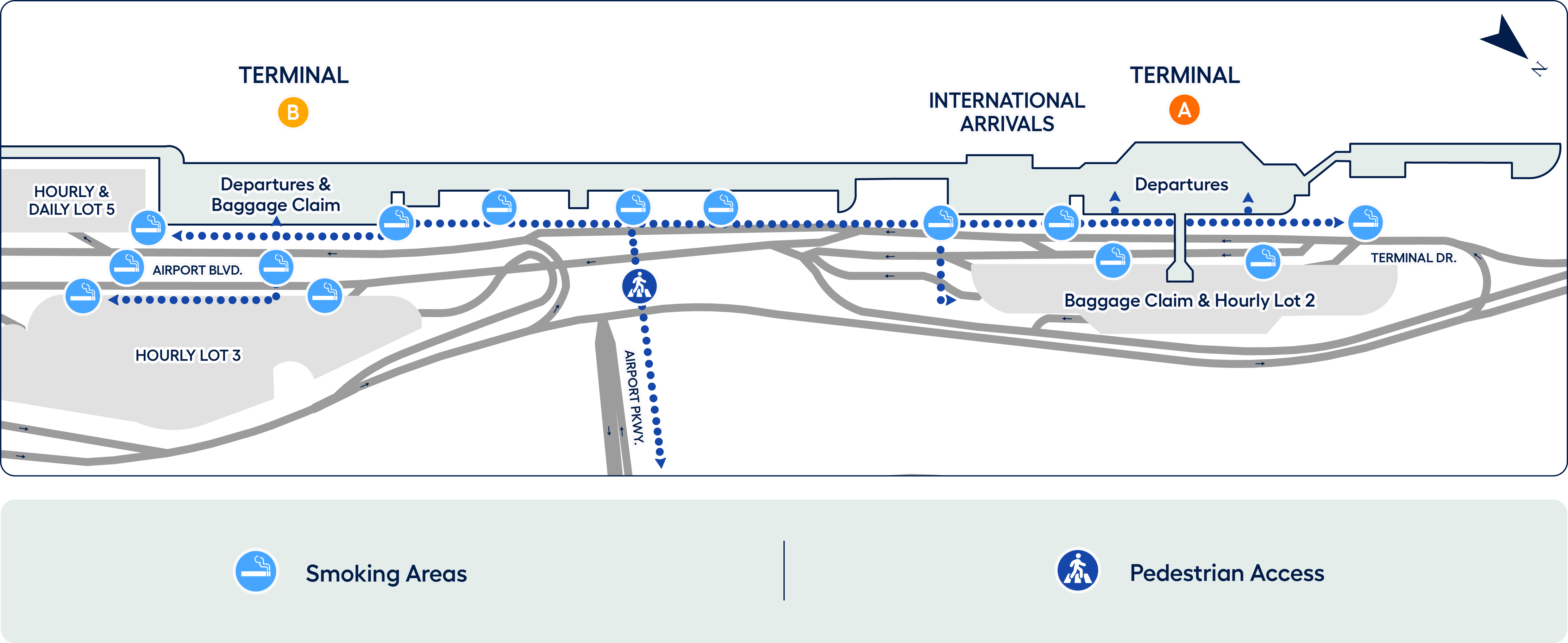 Map of designated smoking areas at SJC