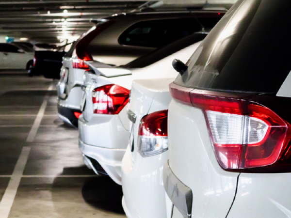 Cars in parking garage.
