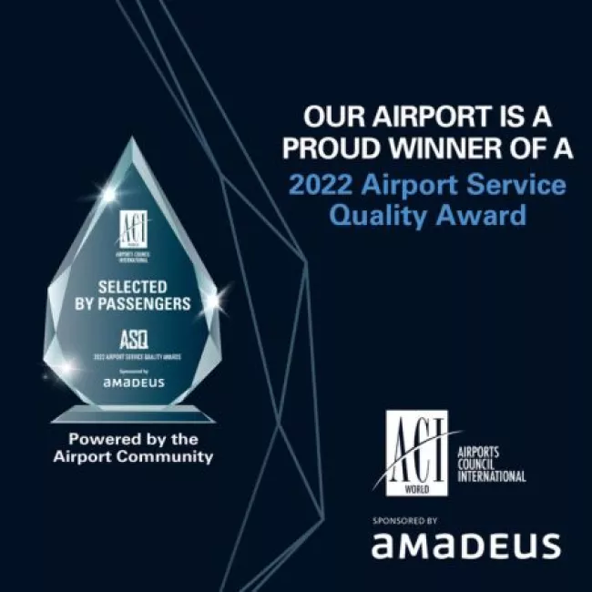 Image of Our airport is a proud winner of a 2022 Airport Service Quality Award.