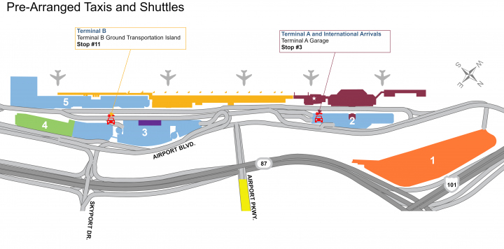 SJC pre-arranged taxis and shuttles map